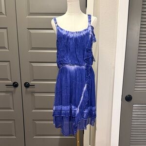 Free People Blue Asymmetrical Ruffle Dress